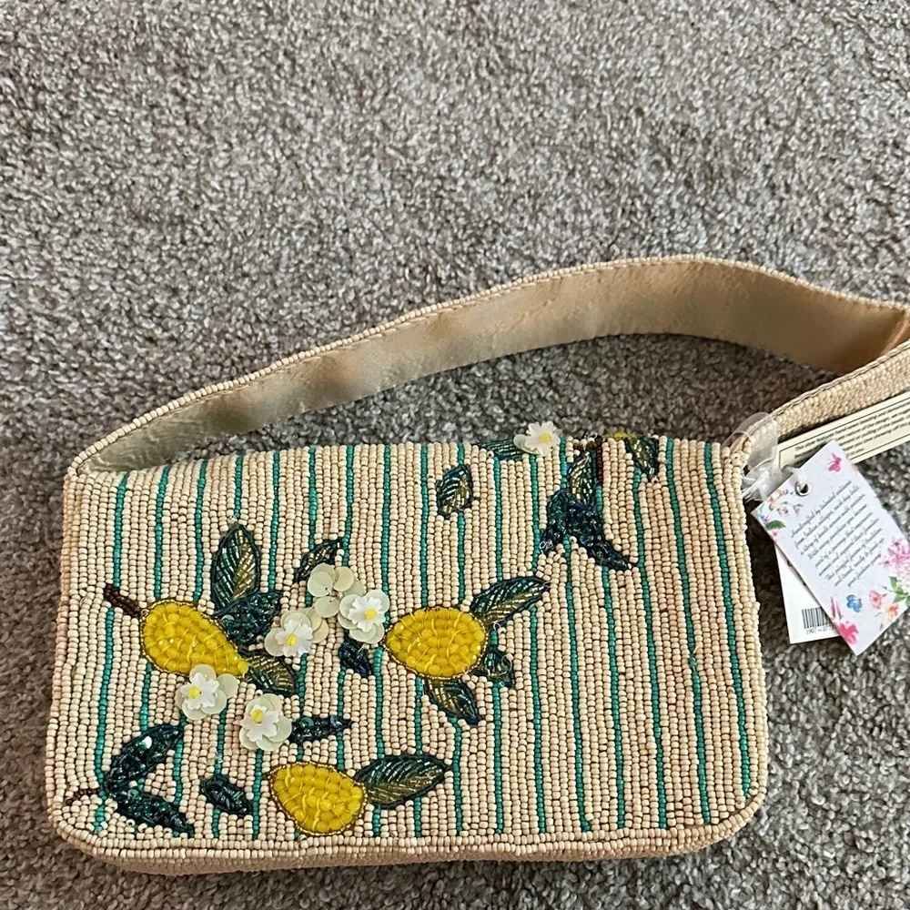 Handcrafted In India Lemon Embroidered Beaded Shoulder Bag - Picture 3 of 6